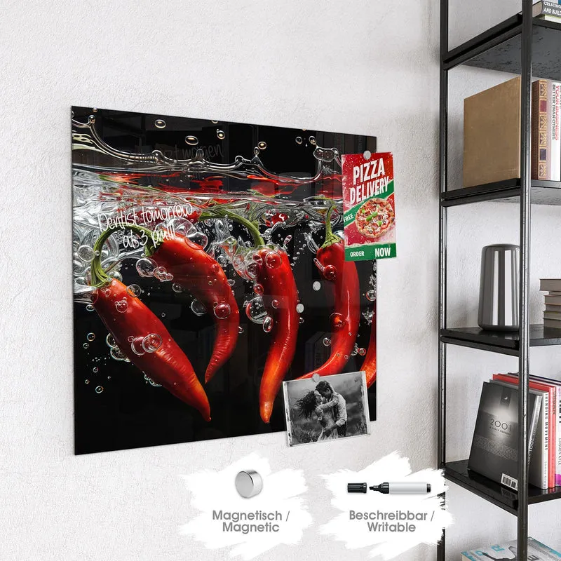 Magnettafel - Chilis im dunklen Wasser
