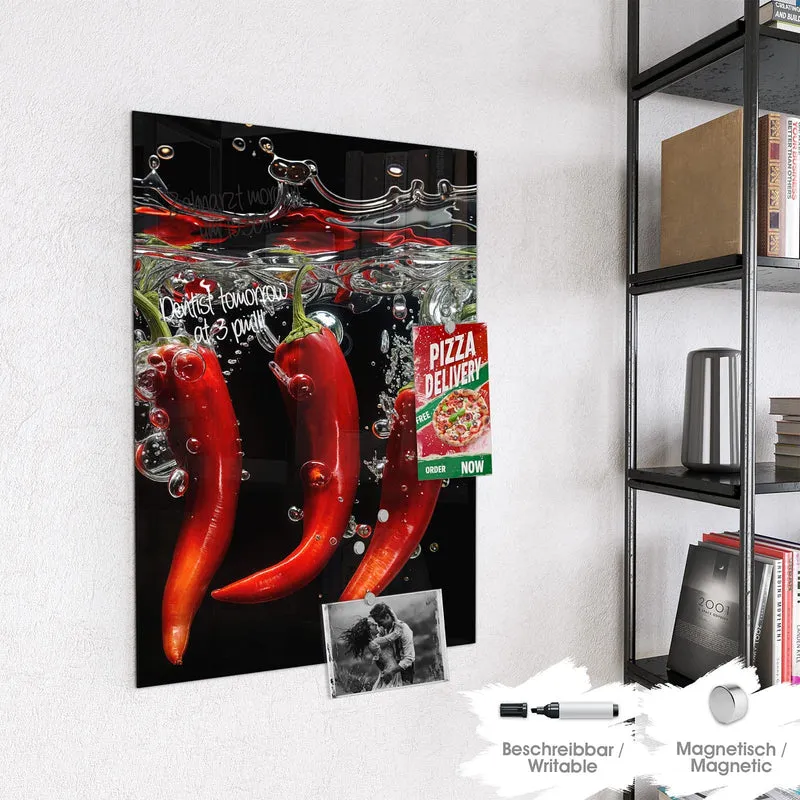 Magnettafel - Chilis im dunklen Wasser