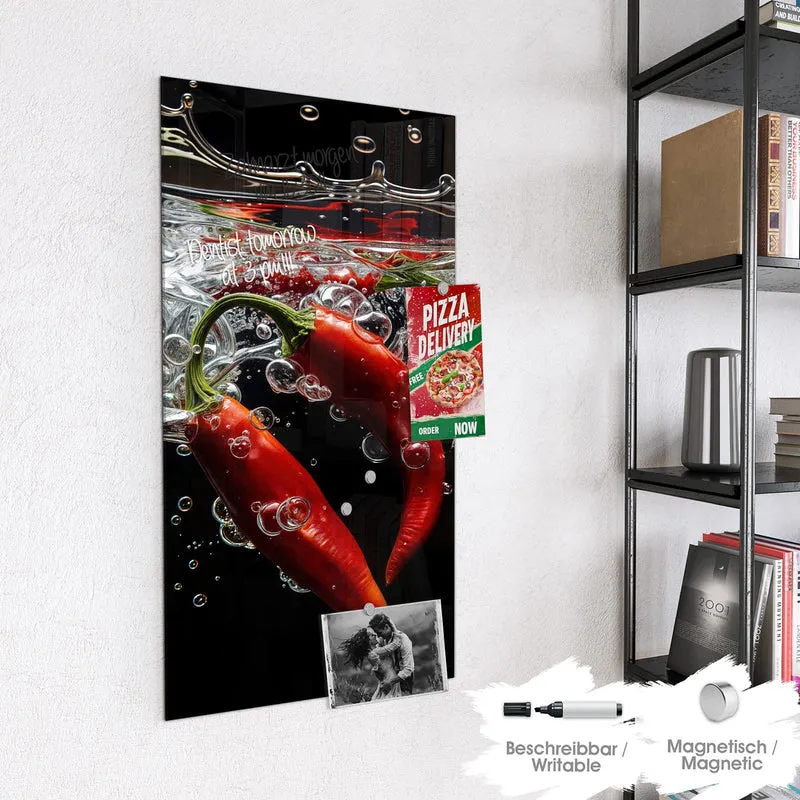 Magnettafel - Chilis im dunklen Wasser
