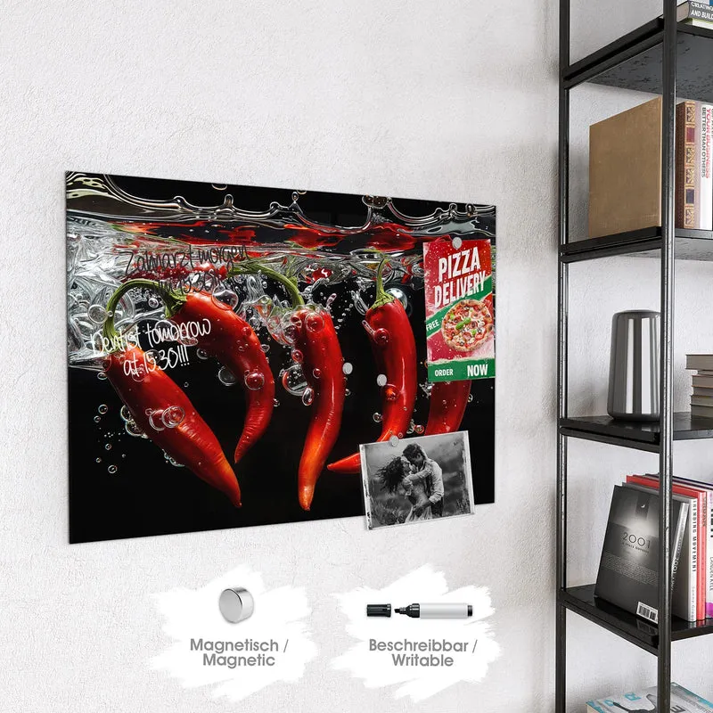 Magnettafel - Chilis im dunklen Wasser