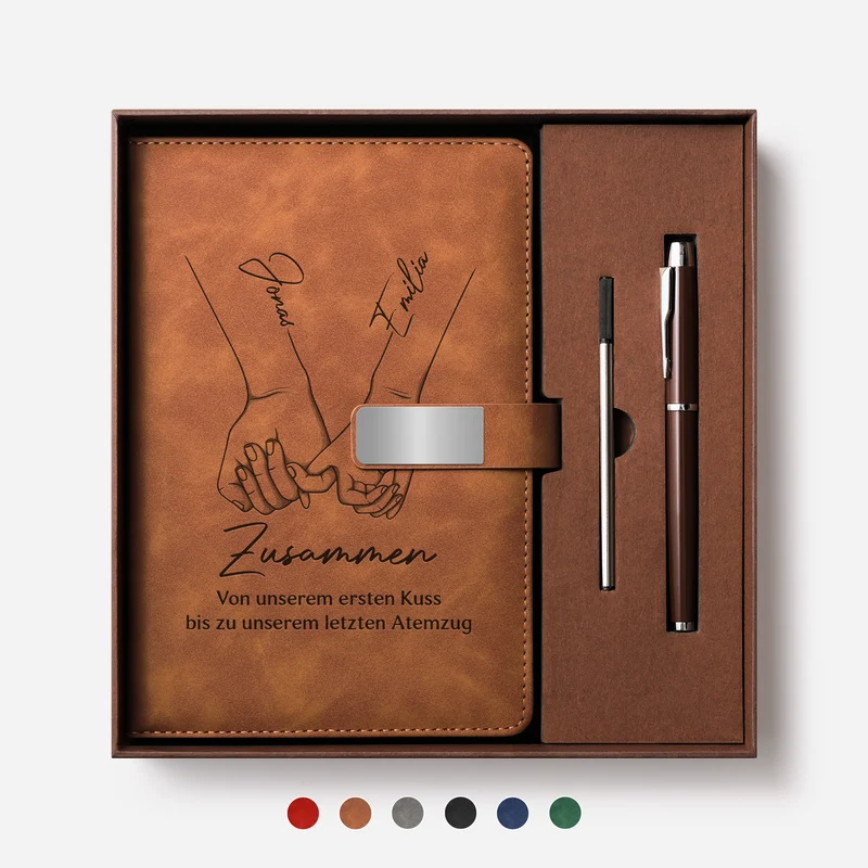Vom Ersten Kuss Bis Zum Letzten Atemzug - Personalisierte Paar Geschenke | Notizbuch Mit Stift Mit Gravur