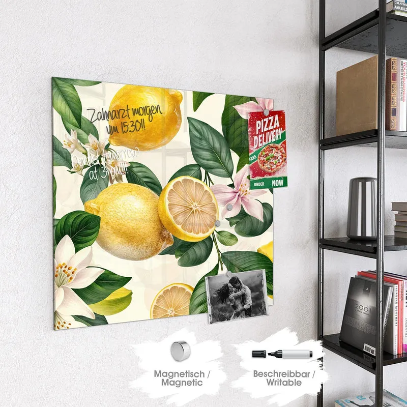 Magnettafel - Zitronen und Blüten