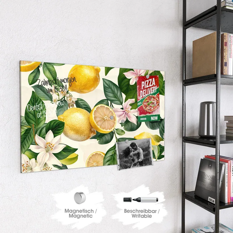 Magnettafel - Zitronen und Blüten