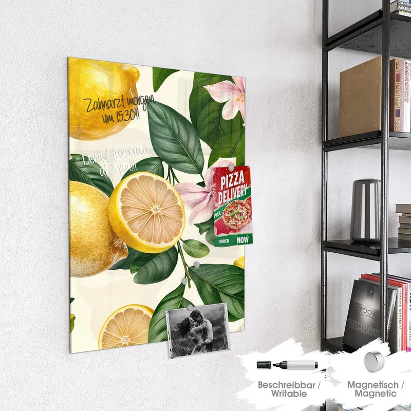 Magnettafel - Zitronen und Blüten
