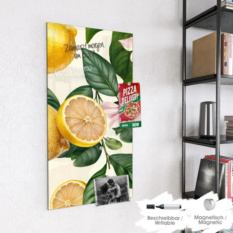 Magnettafel - Zitronen und Blüten