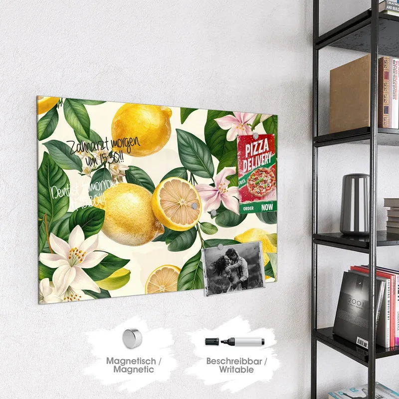 Magnettafel - Zitronen und Blüten