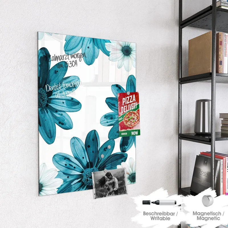 Magnettafel - Blaues Blumenmuster