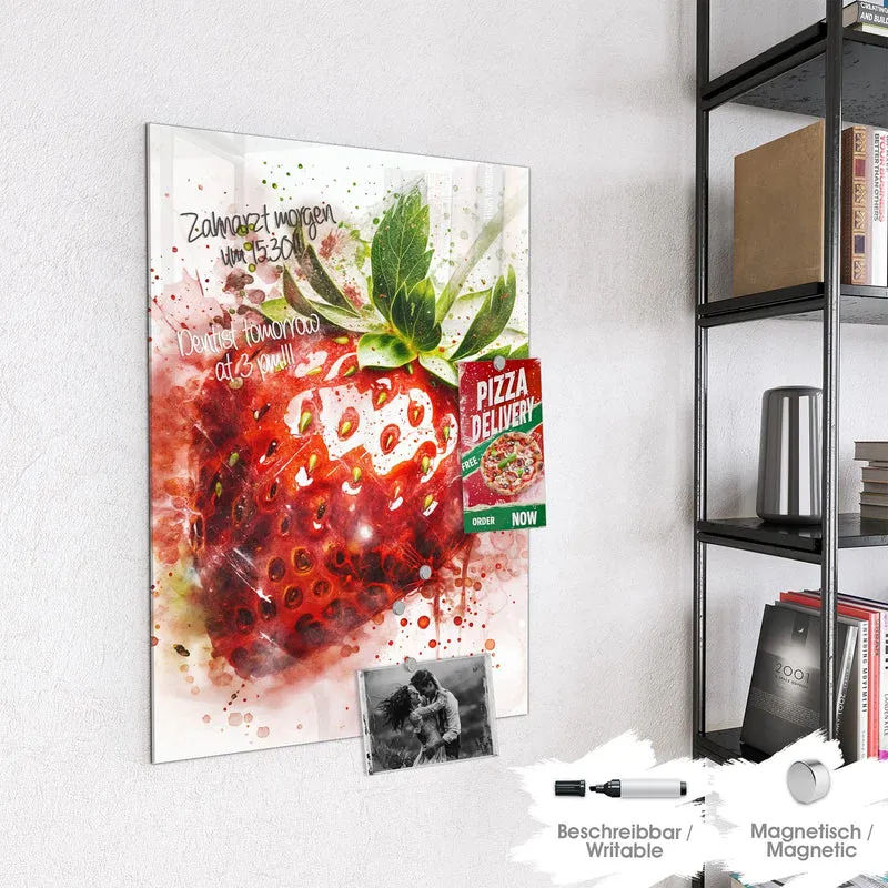 Magnettafel - Erdbeere in Aquarell