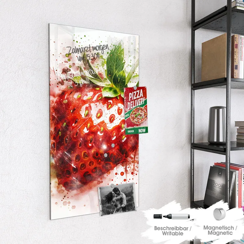Magnettafel - Erdbeere in Aquarell