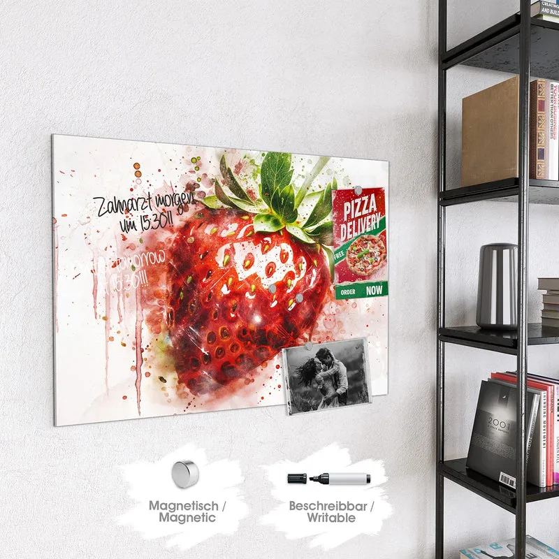 Magnettafel - Erdbeere in Aquarell