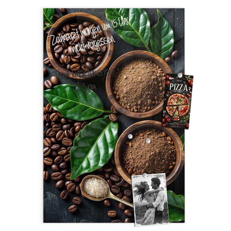 Magnettafel - Kaffeebohnen und Blätter