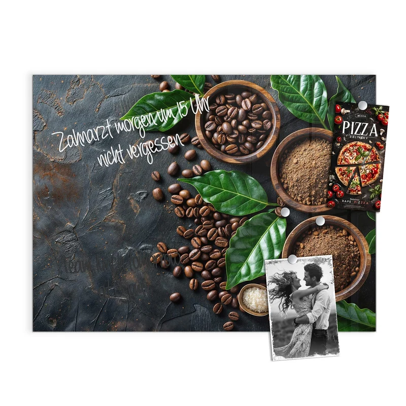 Magnettafel - Kaffeebohnen und Blätter
