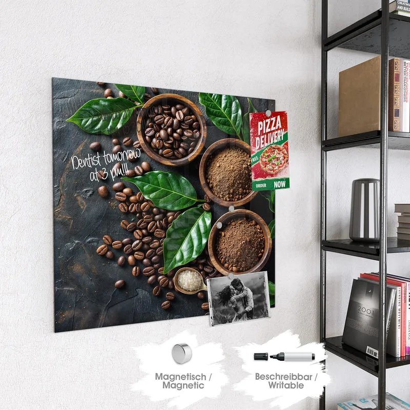 Magnettafel - Kaffeebohnen und Blätter