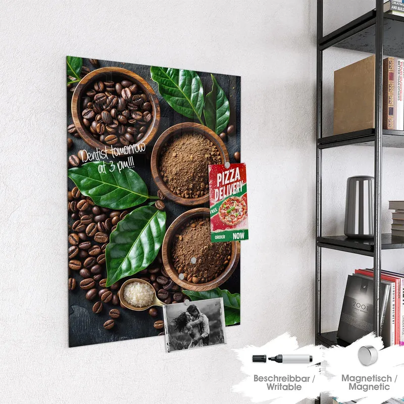 Magnettafel - Kaffeebohnen und Blätter