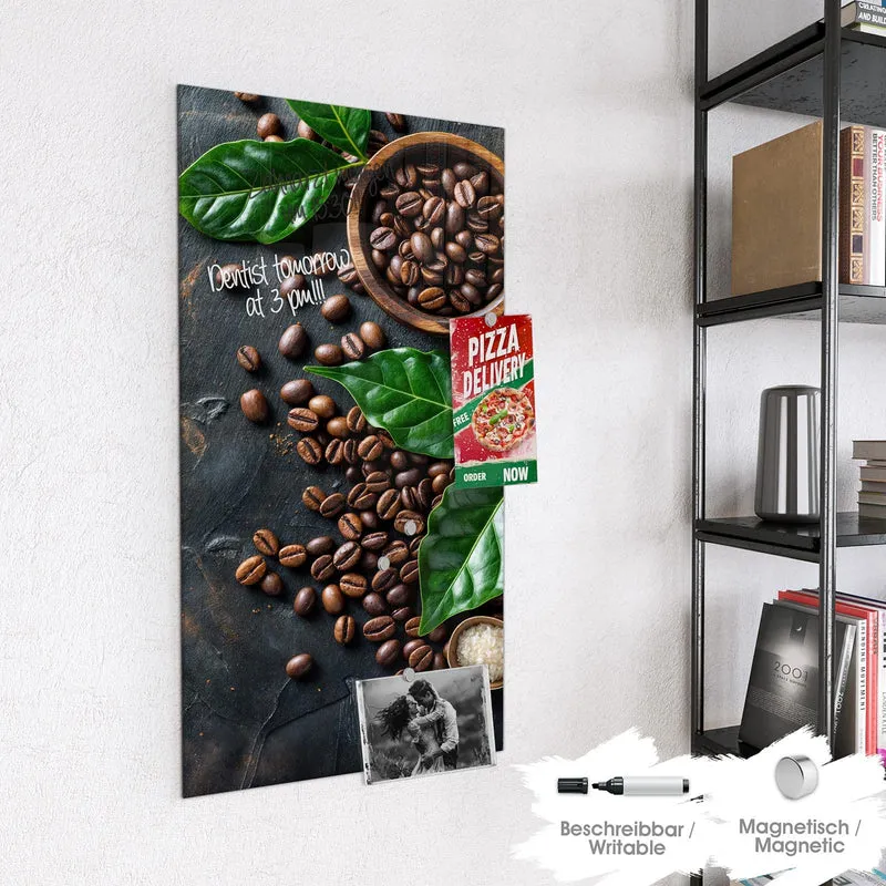 Magnettafel - Kaffeebohnen und Blätter