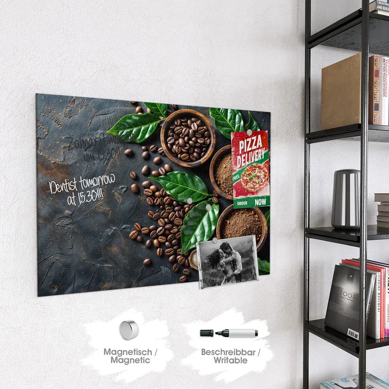 Magnettafel - Kaffeebohnen und Blätter