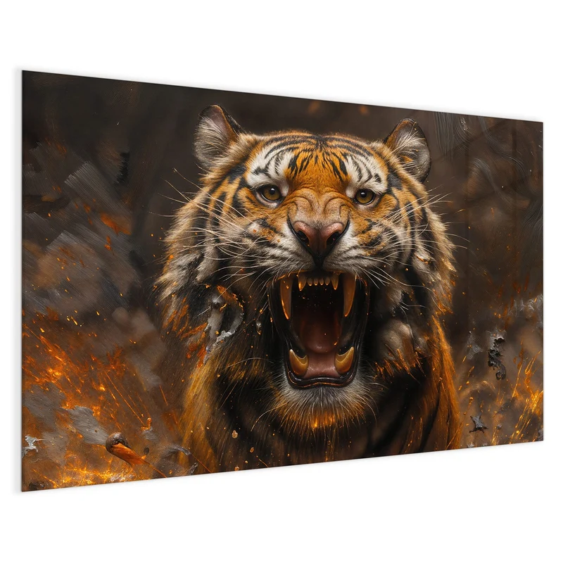 Magnettafel - Tiger im Feuer