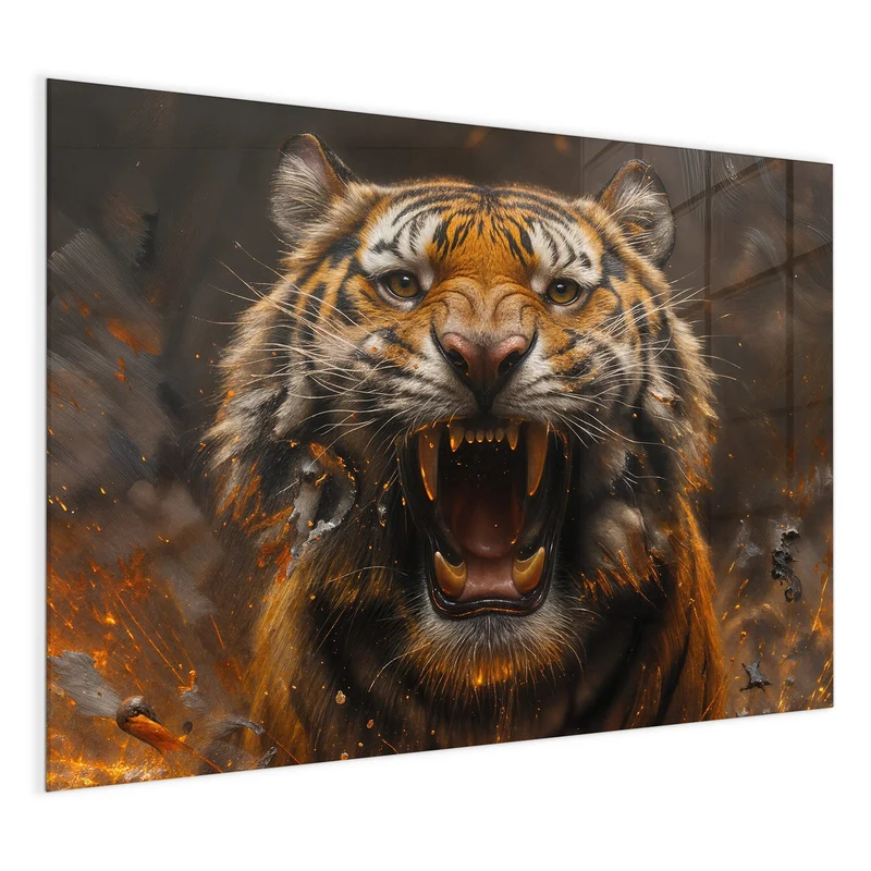 Magnettafel - Tiger im Feuer