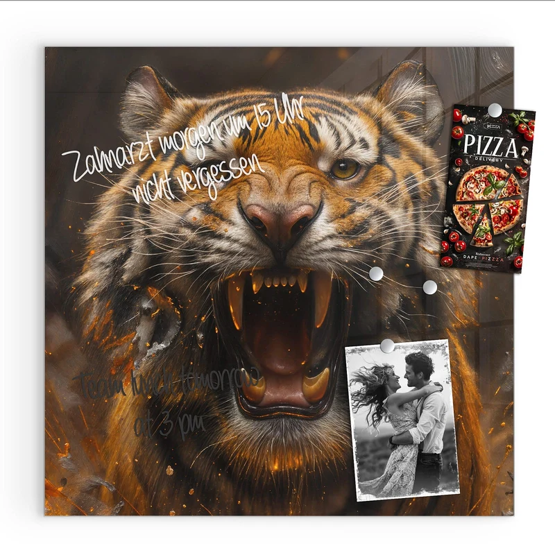 Magnettafel - Tiger im Feuer