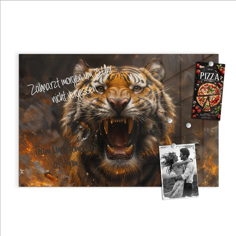 Magnettafel - Tiger im Feuer