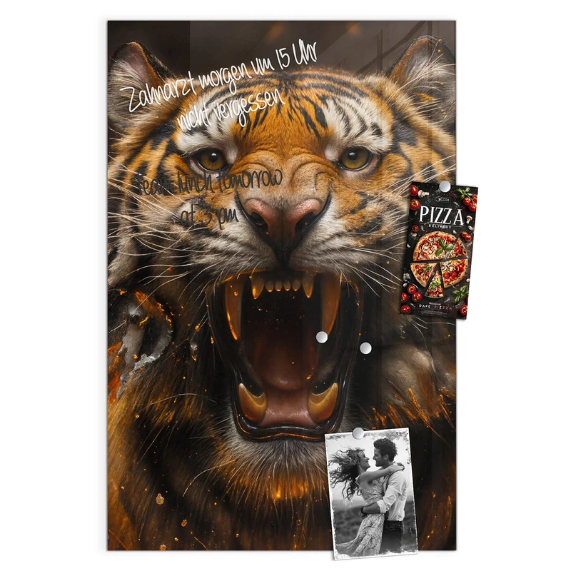 Magnettafel - Tiger im Feuer