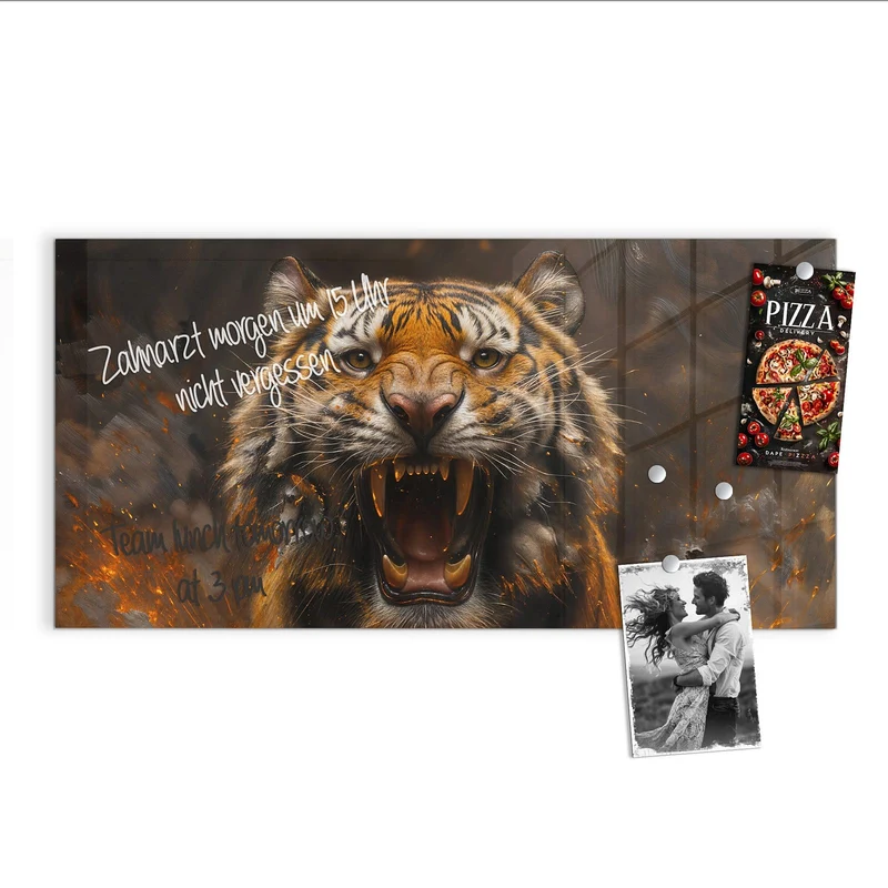 Magnettafel - Tiger im Feuer