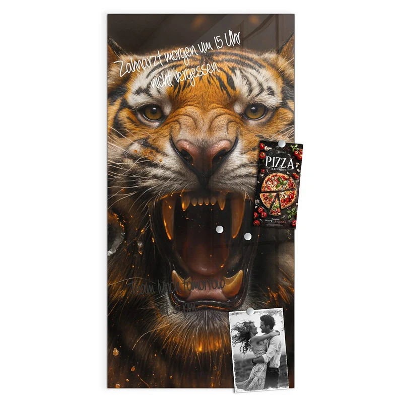 Magnettafel - Tiger im Feuer