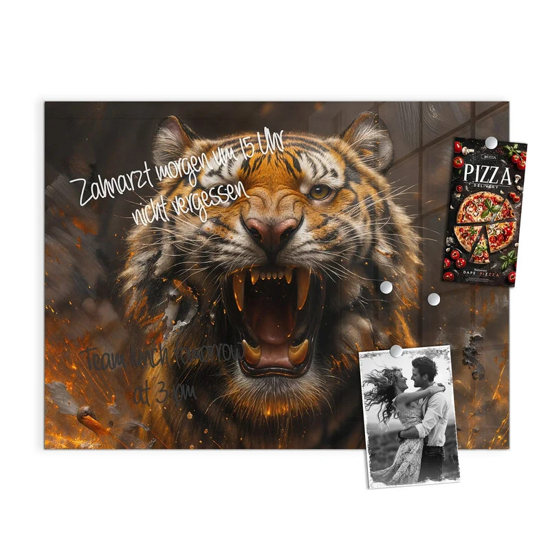 Magnettafel - Tiger im Feuer