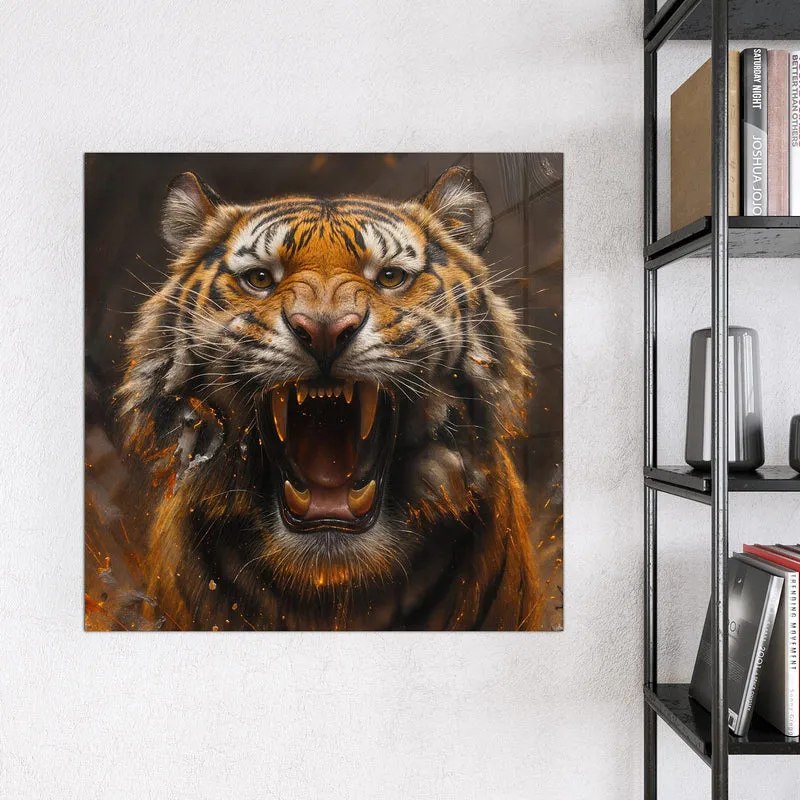 Magnettafel - Tiger im Feuer