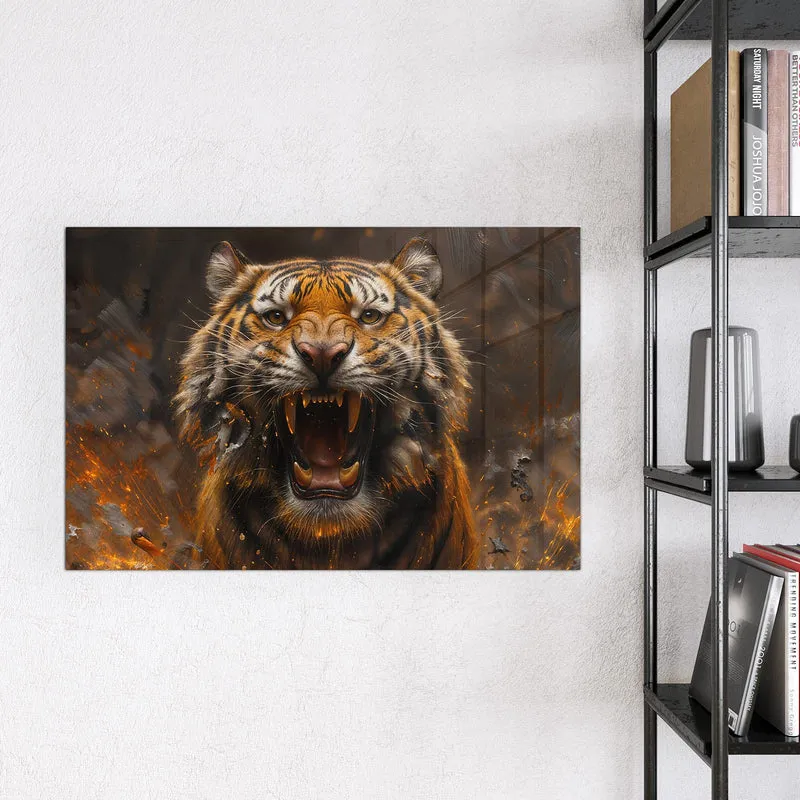 Magnettafel - Tiger im Feuer