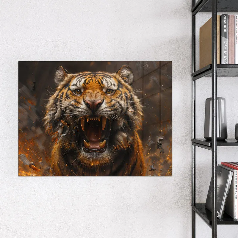 Magnettafel - Tiger im Feuer