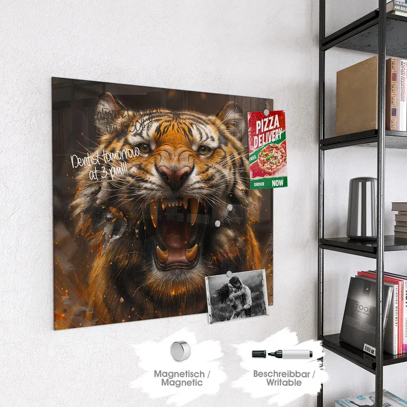 Magnettafel - Tiger im Feuer