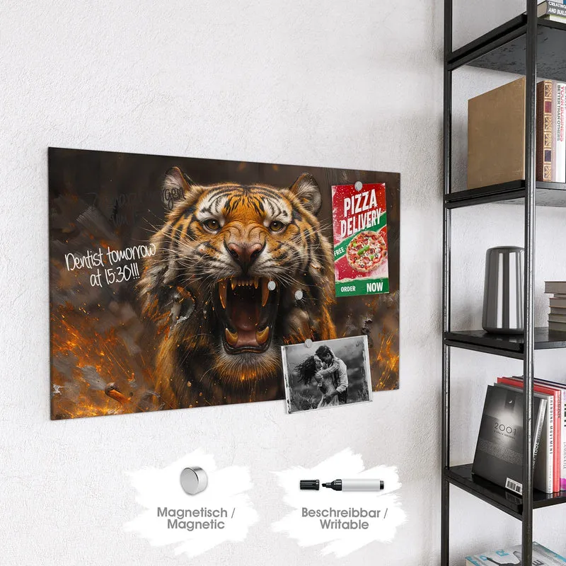 Magnettafel - Tiger im Feuer
