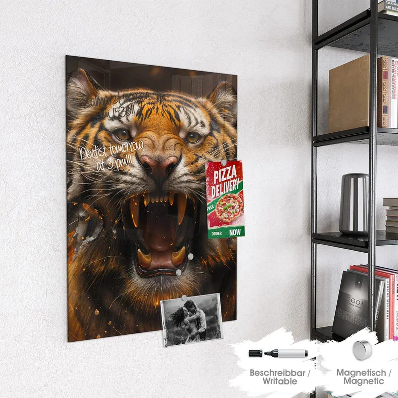 Magnettafel - Tiger im Feuer