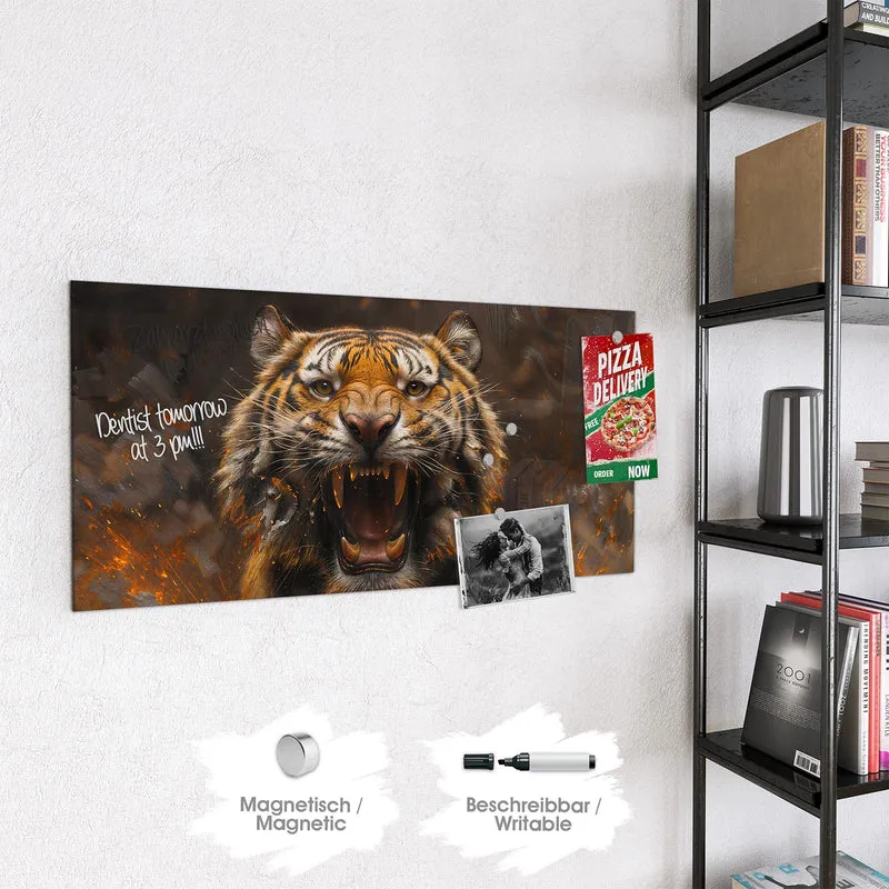 Magnettafel - Tiger im Feuer