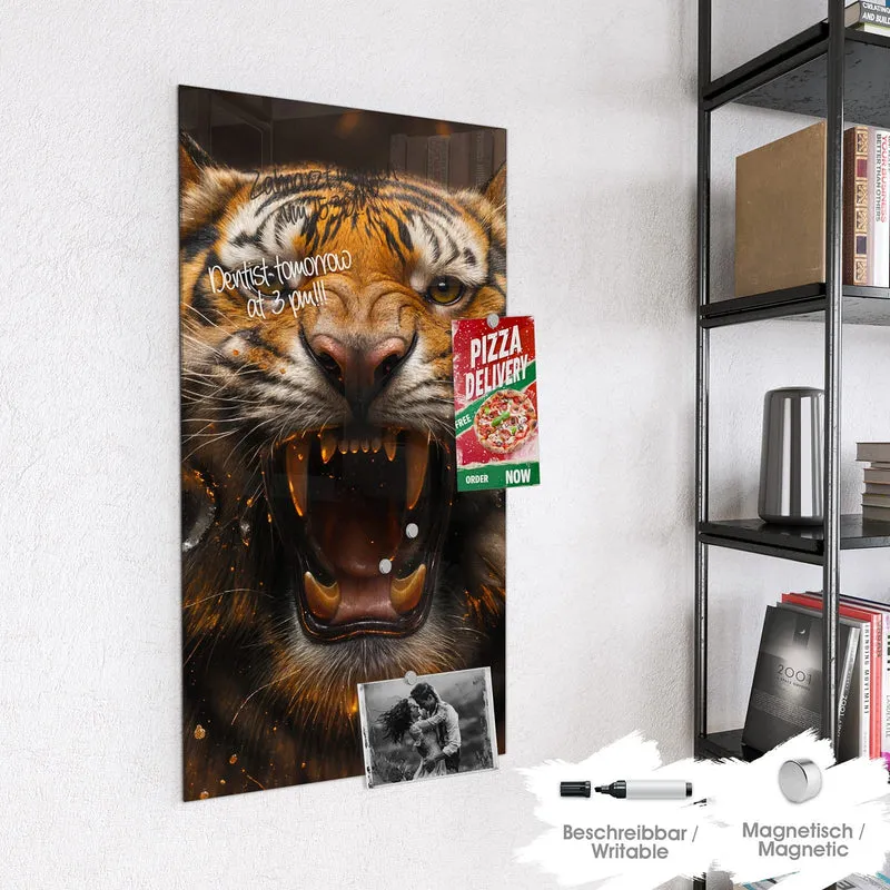 Magnettafel - Tiger im Feuer