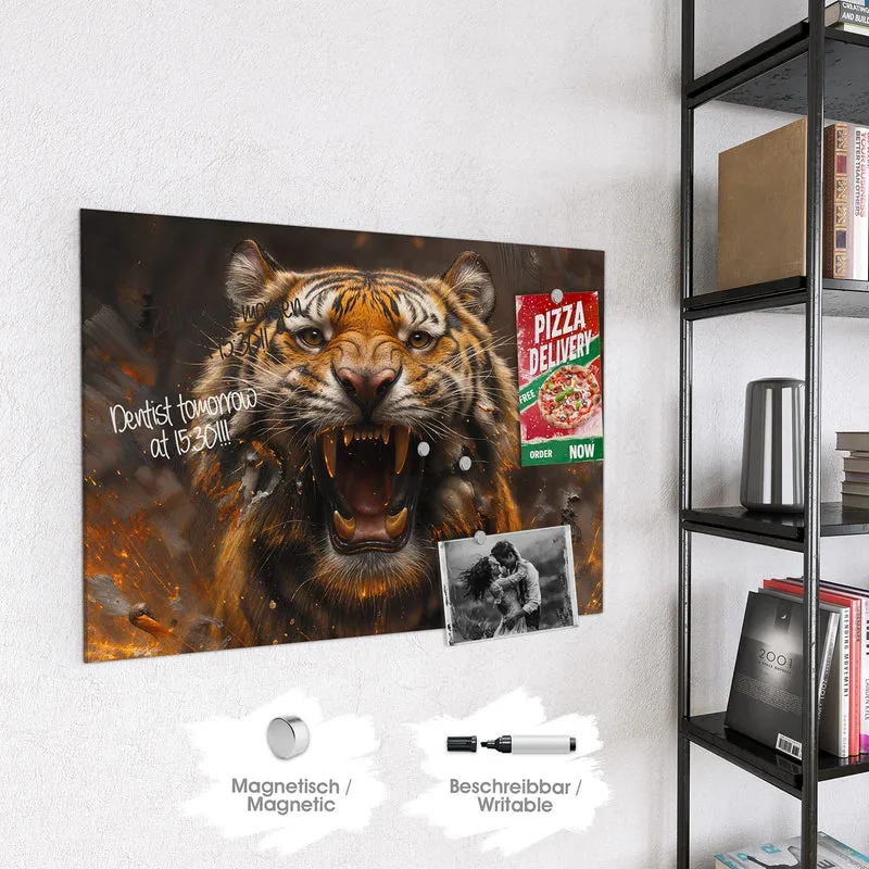 Magnettafel - Tiger im Feuer