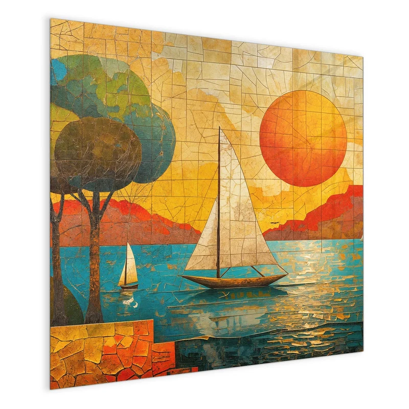 Magnettafel - Segelboote im Mosaik