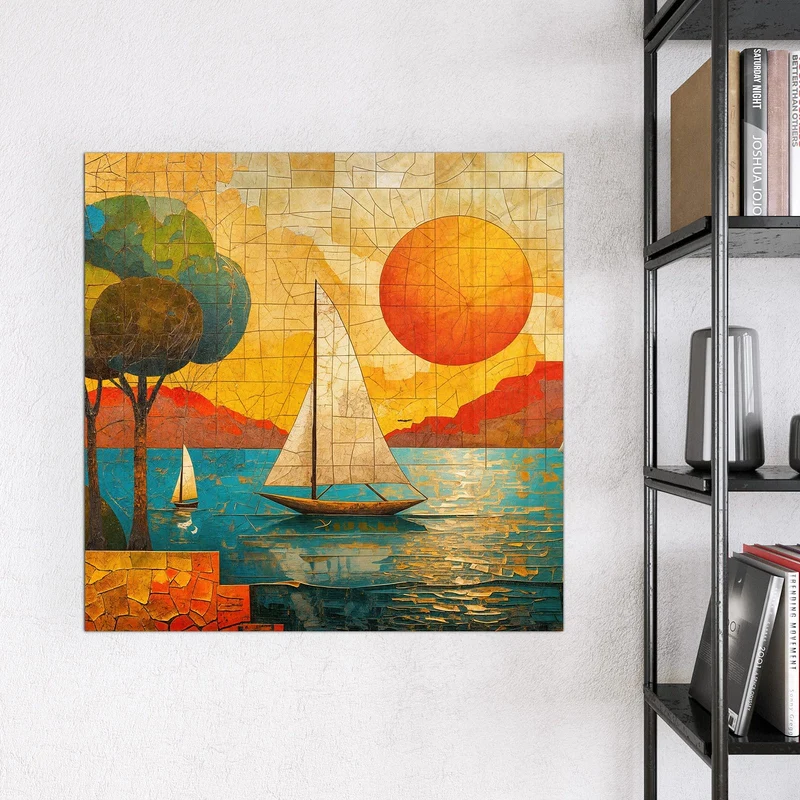 Magnettafel - Segelboote im Mosaik
