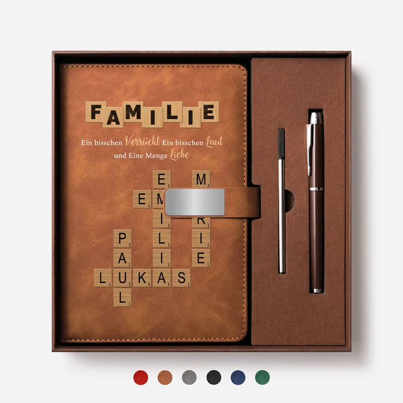 Familie Etwas Verrückt Etwas Laut Und Ganz Viel Liebe - Personalisiertes Kreuzworträtsel Geschenk | UV Druck Notizbuch Mit Stift
