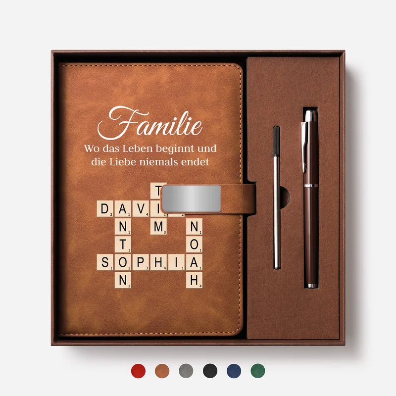 Familie Wo Die Liebe Beginnt Und Niemals Endet - Personalisiertes Kreuzworträtsel Geschenk | UV Druck Notizbuch Mit Stift
