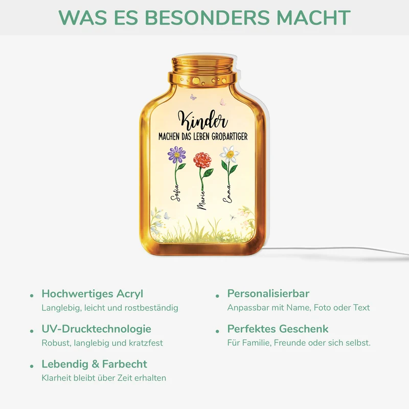 Enkelkinder Machen Das Leben Großartiger - Personalisiertes Geschenk | Lightbox Mama/Oma Blumen