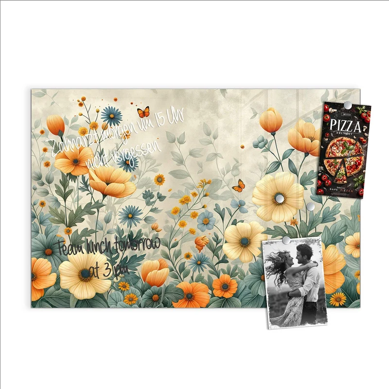 Magnettafel - Sommerblüten auf Beige