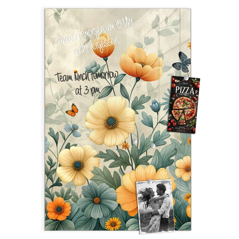 Magnettafel - Sommerblüten auf Beige