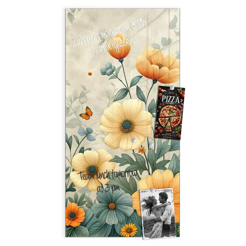 Magnettafel - Sommerblüten auf Beige