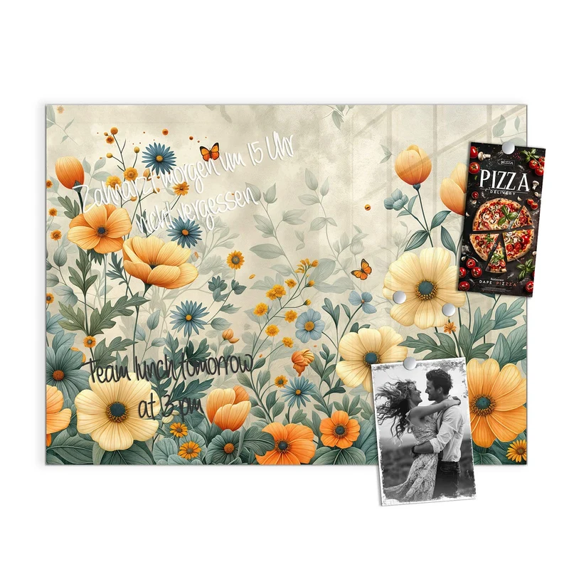 Magnettafel - Sommerblüten auf Beige