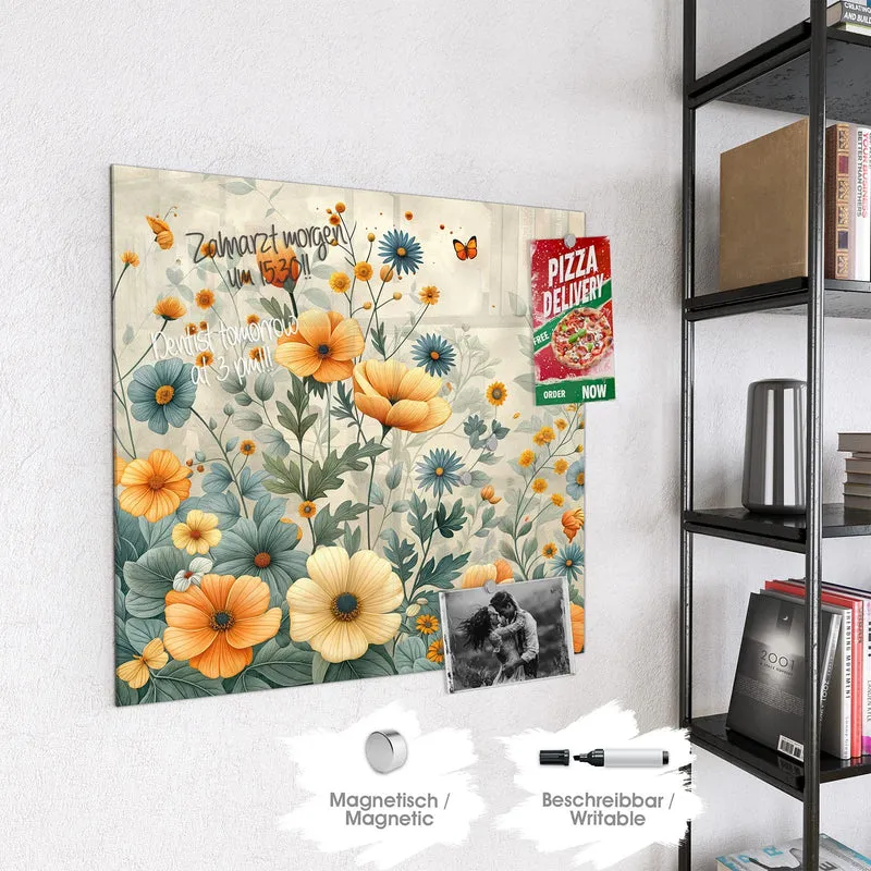 Magnettafel - Sommerblüten auf Beige