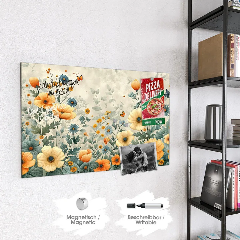 Magnettafel - Sommerblüten auf Beige