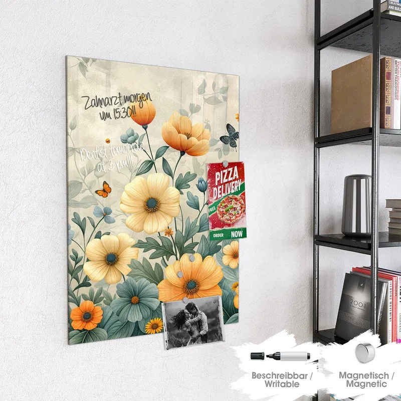 Magnettafel - Sommerblüten auf Beige