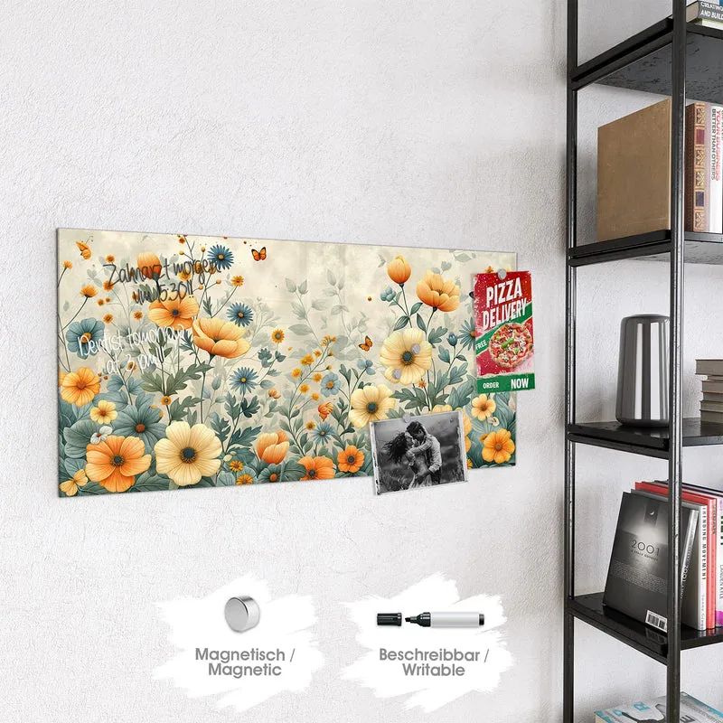 Magnettafel - Sommerblüten auf Beige